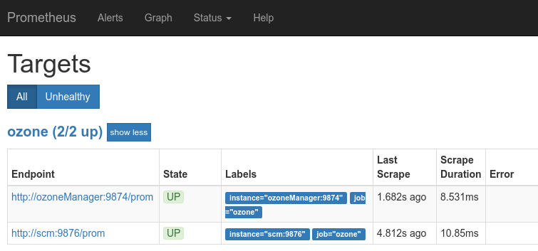 Prometheus target page example